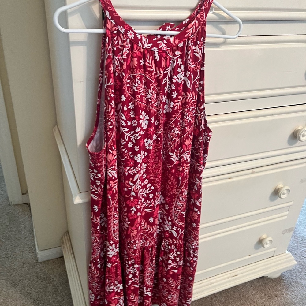 LOFT Red and White Floral Dress